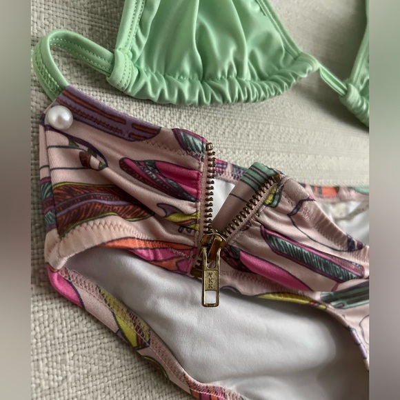 Vintage VS Zipper Bikini Bottom Surf Board Print Breakwater Top Swimsuit M & L - Picture 4 of 16